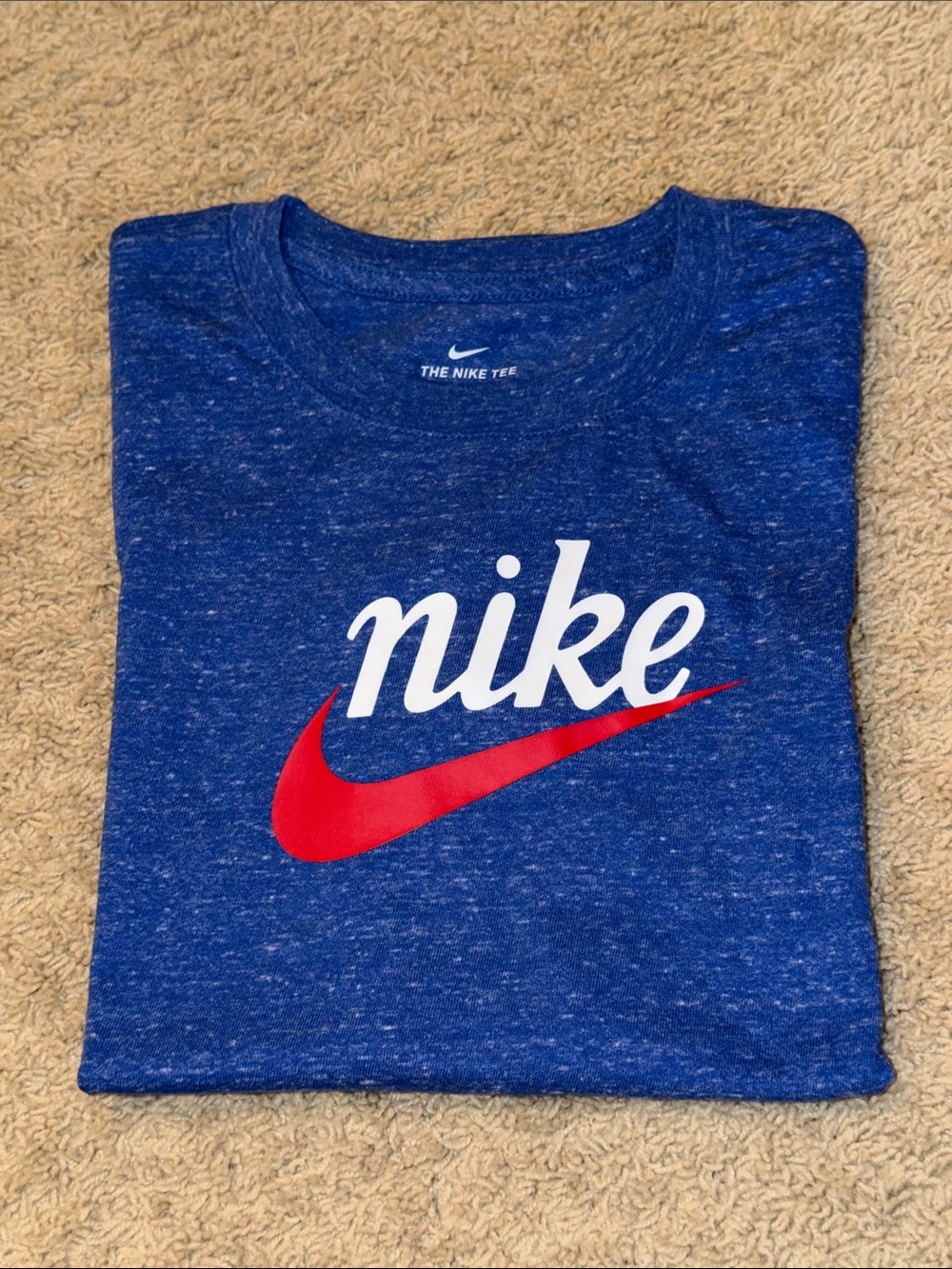 Nike Heather Blue Short Sleeve Tee with Red Swoosh